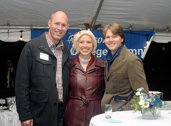 Kevin Imes (left), who earned degrees in construction management (’03) and building construction technology (’07), joins alumni colleagues Elizabeth A. (’03, plastics and polymer engineering technology) and Nicholas D. Biddle (’07, graphic design) in a recreation of a near-identical photo from Homecoming 2011.