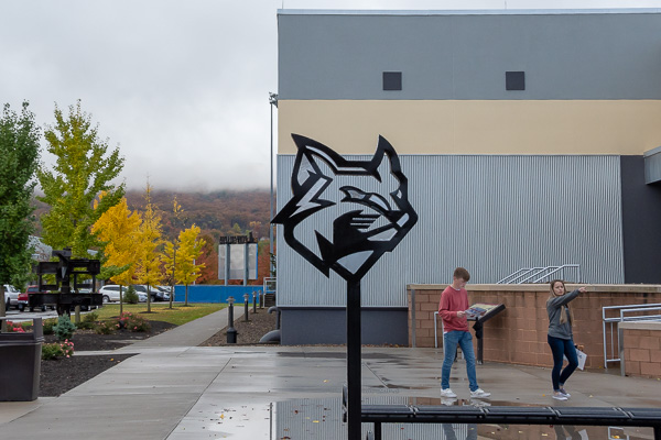 Among the campus' newest landmarks is this mascot in metal, rising above the grounds outside the expanded welding labs.