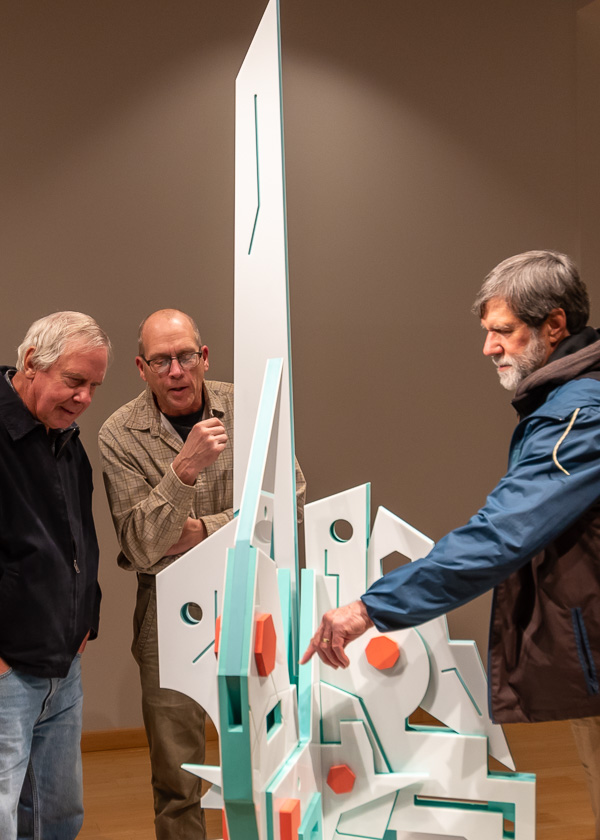 Roger D. Shipley (left), an emeritus professor of art at Lycoming College, joins Penn College art faculty David A. Stabley (center) and Keith A. Vanderlin. 