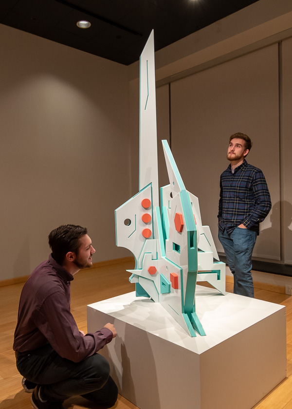 Industrial design students Dylan R. Baley (left), of Corning, N.Y., and Ben G. Pace, of Murrysville, contemplate 