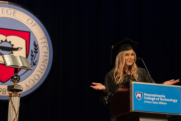 Petrison, acknowledging that her third college was the charm, said she found a home at Penn College. She also shared words of wisdom from Winnie the Pooh – not the only time that scholarly source was cited Saturday!