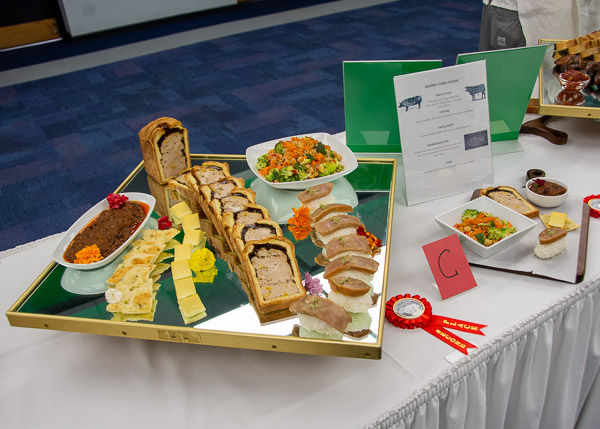 The second-place Advanced Garde Manger entry, made by Madison P. Erb, of Montgomery, and Kaitlyn June, of Muncy, showcases Southern Asian Cuisine with pork and veal haymarket pate, ginger chutney, an Asian chickpea salad, ceviche cured and smoked tuna fillet over a bed of white rice, smoked Paneer cheese and Asian flat bread.