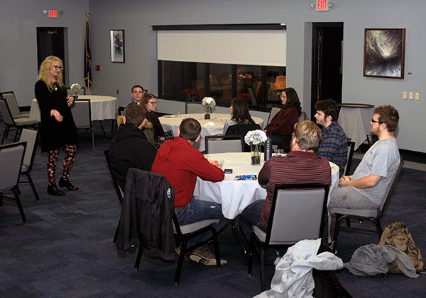 Shultz urges students to continue their campus involvement and offers Career Services' assistance as they move toward graduation and employment.