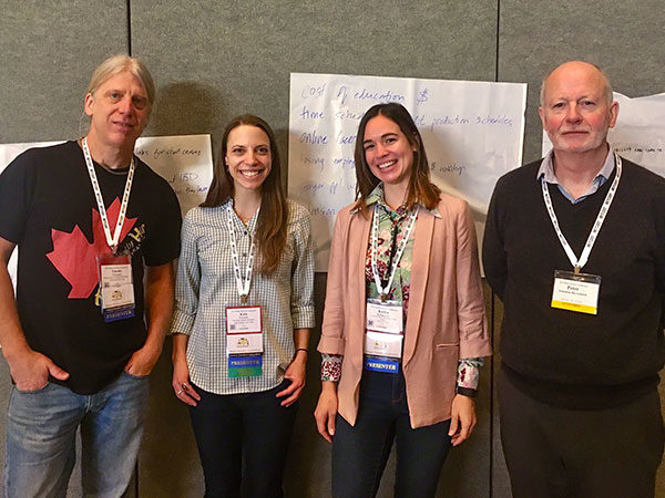Timothy L. Yarrington, brewing and fermentation science instructor at Pennsylvania College of Technology, was joined by three academic colleagues in delivering a talk at the recent Master Brewers Conference, held in Calgary, Alberta, Canada. From left are Yarrington, Katie Fromuth, fermentation science and technology lab manager, Colorado State University; Kaylyn Kirkpatrick, brewing extension associate, Cornell University; and Peter Johnston-Berresford, brewing instructor, Olds College.