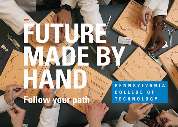 A sample ad reflects Pennsylvania College of Technology’s new brand and a key marketing message similar in format to that found on the college’s website. 