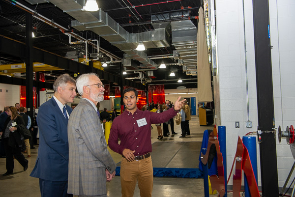 Murillo gives a tour to Penn College board members Joseph J. Doncsecz (left), treasurer, and Robert N. Pangborn, vice chair.<br />
 <br />
