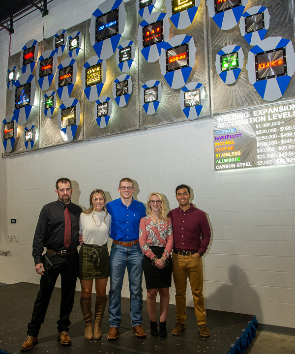 Taking their turn under the lights: welding and fabrication engineering technology students and American Welding Society members (from left): Jeremy L. Hanes, of Sabinsville; Sara D. Stafford, of West Chester; Karl W. Machamer, Lebanon; Skyler R. Graver, of Palmerton; and Axel A. Murillo, of Watsontown. 
