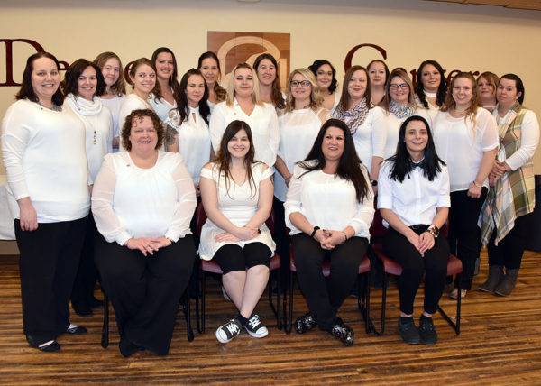 Twenty-two area residents, representing cohorts from Coudersport and Wellsboro, recently graduated from Penn College at Wellsboro’s practical nursing program. Front row (seated, from left): Tonya Gail, Kelcee Kilpatrick, Kathi Crooks and Shyana Miller. Back row (from left): Rena Brown, Heather DeHaven, Courtney Watkins, Lindsay Brown, Susan Lenker, Amanda Hand, Cindy Weidler, Emily Bastion, Leanne McIntyre, Lacey Boyd, Heather Crowley, Rachelle Weimer, Melissa Hartman, Autumn Jackson, Meagan Knapp-Moore, Katie Thomas, Julie Conner and Jessica Smith.