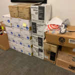 Donated equipment awaits delivery to health care providers.