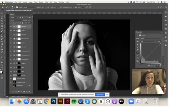 Graphic design junior Ashley Tate, of Lewisburg, offers advice on nondestructive burning and dodging in Photoshop (featuring an image of Alexandra "Ali" D. Petrizzi, a senior in the major).