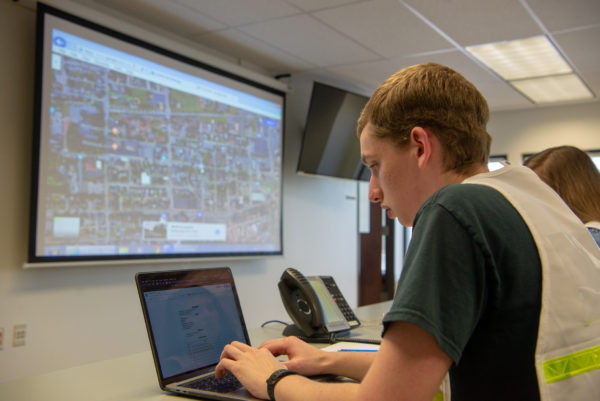 Pennsylvania College of Technology emergency management and homeland security student Joshua M. Walter, of Spotsylvania, Va., engages in a disaster response exercise at the Emergency Operations Center in Williamsport in 2019.