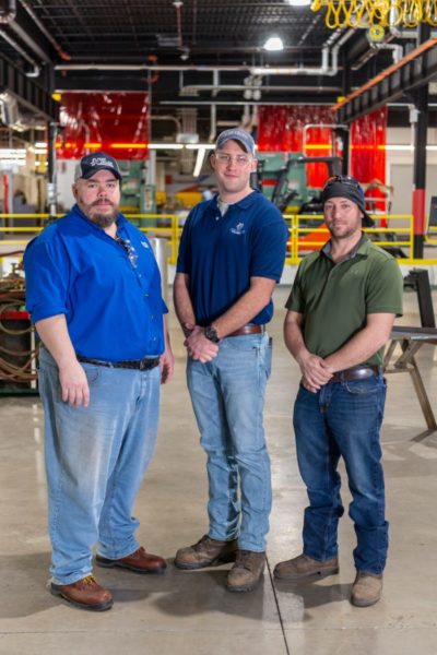 The lead Penn College welding faculty for the project are, from left, Jacob B. Holland, Cody W. Wolfe and James N. Colton.