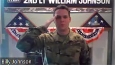William M. Johnson remotely salutes retired Master Sgt. Steven Kowatch.