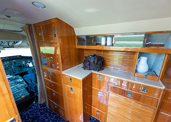 ... and ample accommodations in the galley are among the aircraft's amenities.