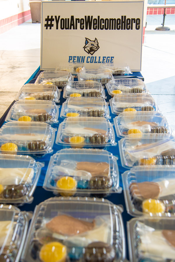 Containers filled with cupcakes and decorations entice students to feel welcome at their home away from home. 