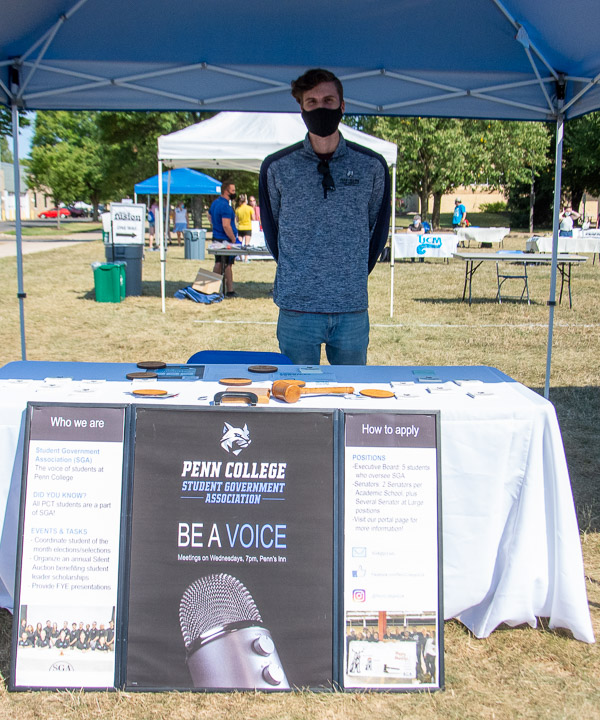 Student Government Association President Ethan M. McKenzie, a software development and information management major from Muncy, encourages his peers to speak up (and mask up).