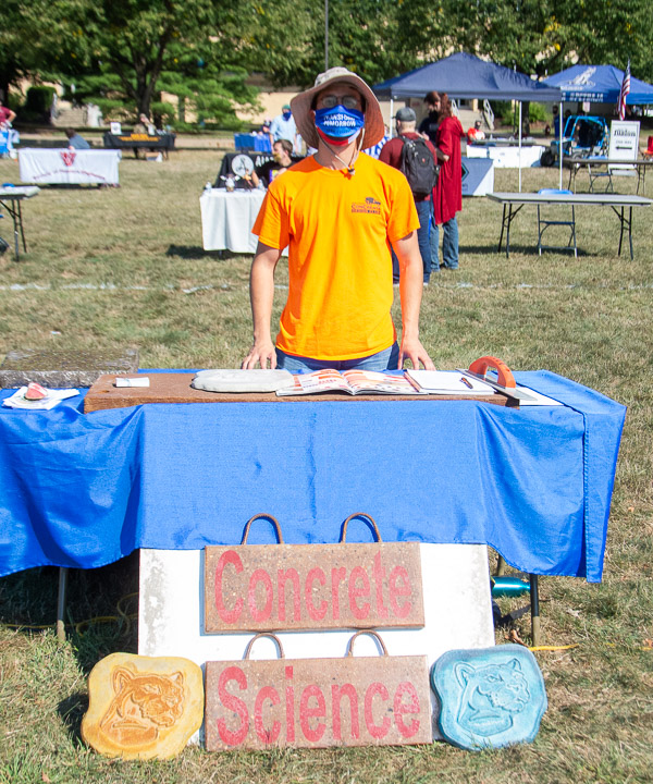 Harrison H. Wohlfarth, a concrete science technology major from Midlothian, Va., enlightens visitors about the ConCreate Club ... now an official student chapter of the American Concrete Institute.