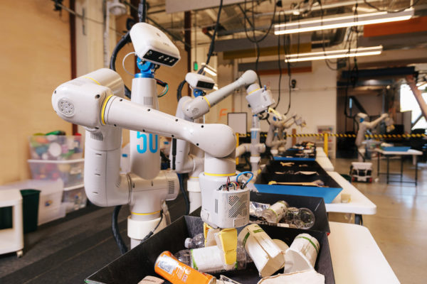 As part of the Everyday Robot Project at X, The Moonshot Factory, robots – relying on artificial intelligence software – sort waste into bins earmarked for landfill, recycling and compost. The action proves that robots can learn tasks through practice.