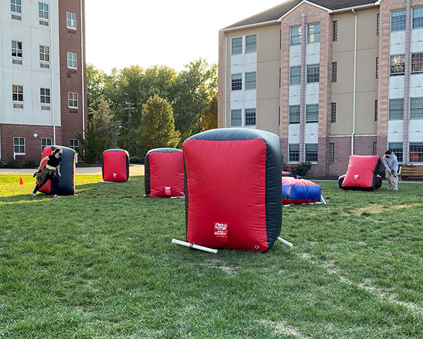 Fresh from midterm exams, students focus their excess energy in Laser Tag competition on the Rose Street Commons courtyard.