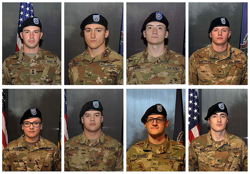 Pennsylvania College of Technology’s newest ROTC cadets, sworn into the Bald Eagle Battalion during an Oct. 30 ceremony, are (top row, from left) Blake T. Blodgett, of McDonald; Joseph L. Elinski, of Wilcox; Jesse D. Laird V, of Newville; and Anthony J. Marturano, of Falls; and (bottom row, from left) Megan Nosker, of DuBois; Adam T. Roe, of Hallstead; Sam T. Van Dermark, of Penn Yan, N.Y.; and Jared R. Ward, of Manchester, Md.