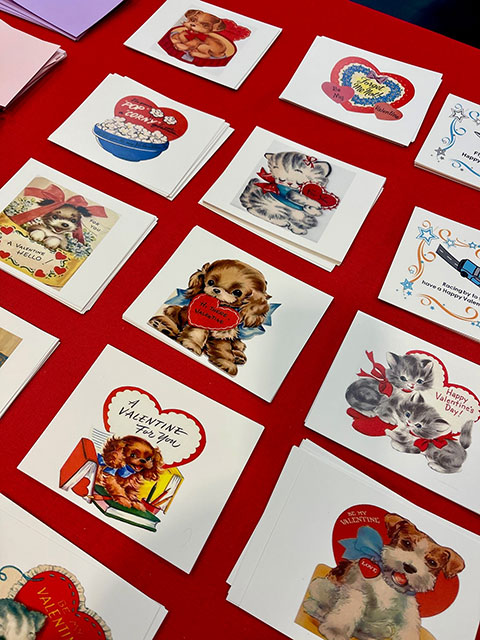 The group had a great time writing messages on classic valentine cards Skaluba had printed, as well as on blank cards for the more creative of the bunch.