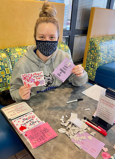 Women's hoopster Allie M. Troup shows off some of her beautiful creations. The Huntingdon resident is a nursing major.