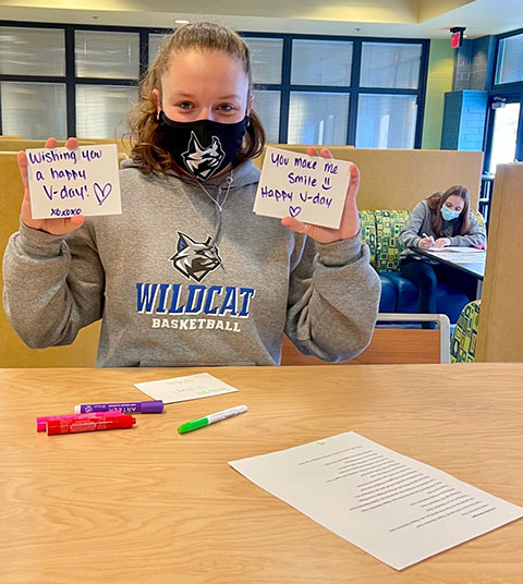 Aubrey E. Stetts, of Jersey Shore, a nursing student and member of the Wildcat women's basketball team, completed 70 cards!