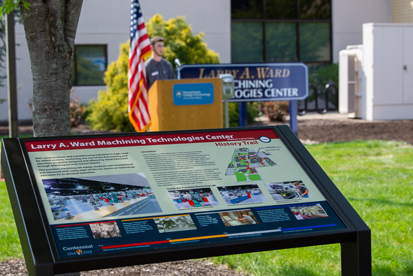 A marker on Penn College's award-winning History Trail has been updated to reflect the lab's new name.