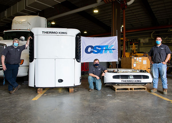 Diesel technology students are shown with CSTK-donated Thermo King refrigeration units at Pennsylvania College of Technology’s Schneebeli Earth Science Center. From left are Mike J. Lawson Jr., of Millville, New Jersey; Dawson F. Paulo, of Tamaqua; and Dalton I. Shearer, of New Columbia. Paulo has petitioned to graduate at the conclusion of the spring semester and begins a job with CSTK on May 17.