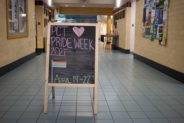 Signage in the CC hallway reminds passersby of the week's commemoration.