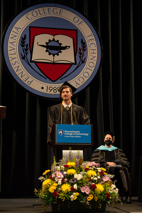 Speaker Ethan M. McKenzie, by turns poetic and philosophical, powerfully urges his classmates to savor the instructive gray moments that inhabit the space between dark and light, highs and lows. 