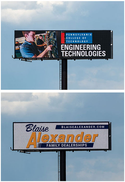 New digital signage along Interstate 180 near Penn College features a mix of announcements from the college and from Blaise Alexander Family Dealerships, which is providing financial support.