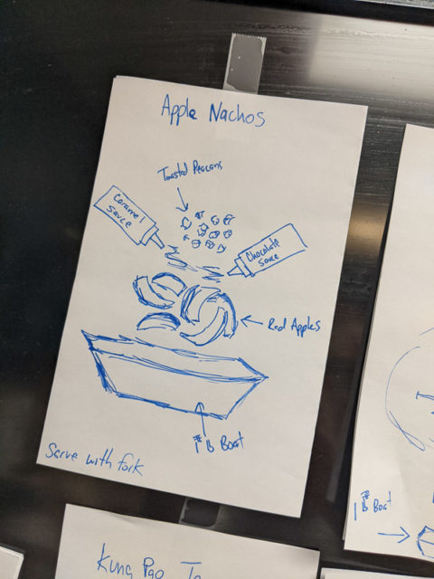 Chef Charles R. Niedermyer, instructor of baking and pastry arts/culinary arts, captured a diagram by a Kentucky Derby chef showing how “apple nachos” should be served. He shares such lessons with students in his classes.