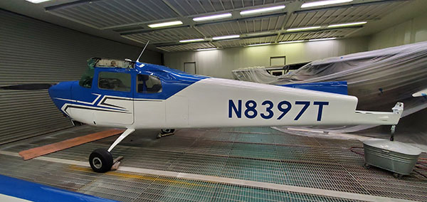 With the paint design completed on the fuselage, the Cessna 175C is ready for reassembly.