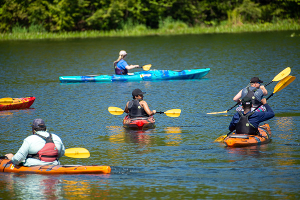 Gaining confidence with their oars, the students spread out on the nearly 400-acre lake.