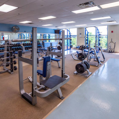 The Weight Room offers dumbbells, free weights, weight benches and power racks.
