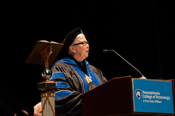 Addressing new alumni who "symbolize the future of Penn College" and the communities in which they'll prosper, the president recommended they they each "find five minutes, sit down by yourself and think about where you've been – that's important – but think about where you're going. Think about what you can do. Think about what you can accomplish. Because if the last year and a half has taught us anything, it is that anything is possible. You can do anything that you set your minds to. It won't be easy, it may not be fun all the time, but you can do anything."