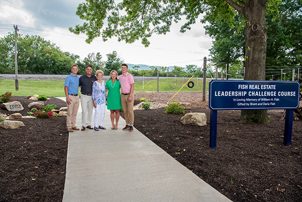 Celebrating the dedication of the Fish Real Estate Leadership Challenge Course at Pennsylvania College of Technology are its benefactors (from left): Ryan, Brent, Mary, Daria and Andrew Fish.