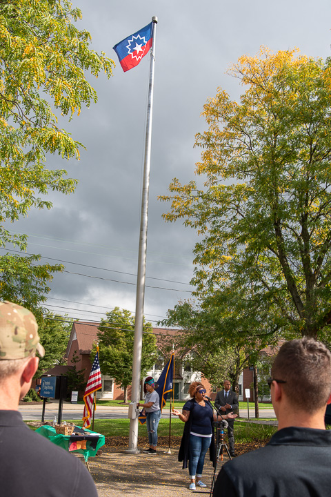 The Juneteenth flag – evoking American freedom and the promise of a new day – flies outside the Hager Lifelong Education Center.
