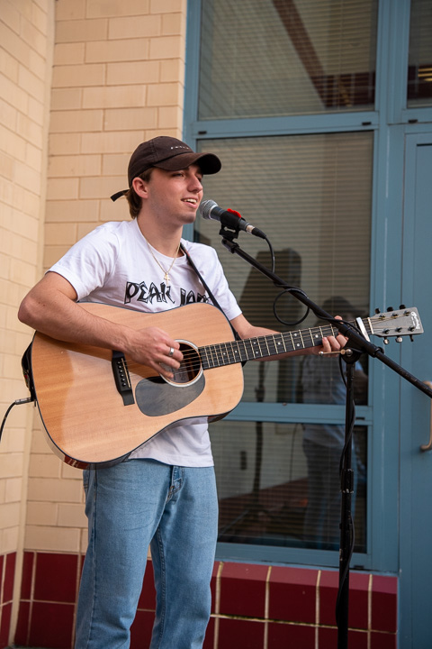 Sharing his musical talents on the Bush Campus Center Patio on Saturday night is Dallas J. Maloney, a residential construction technology and management freshman from Phoenixville.