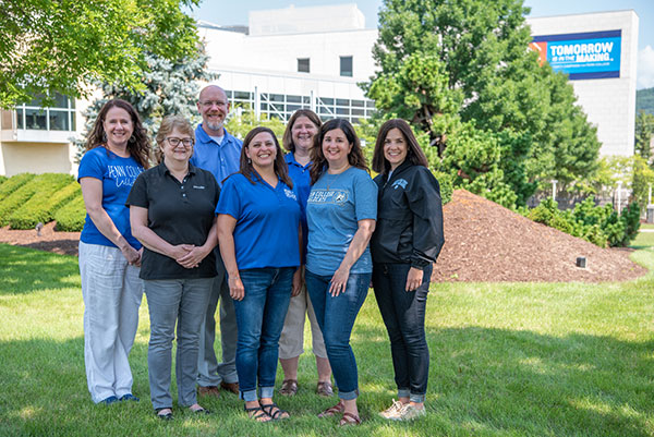 Seven degrees of interaction: LEAP advisers stand ready to mentor students on such essentials as study skills and communication. From left are Allison M. Savage, Pat M. Scheib, Philip G. Berry, Lizze R. Winters, Joette M. Siertle, Melissa M. Stocum and Kathleen V. McNaul.
