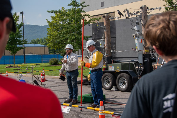 In a demonstration presented about 150 times in 2019,  trained PPL staff – in protective clothing and a controlled environment – recreate sparks, flames, smoke and crackling that occur when tools and other items come<br />
in contact with live electrical lines. “We need to make sure our first responders, contractors and customers understand electricity and how to work safely around it,” Haupt said.