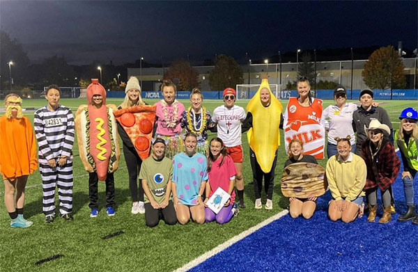 A pre-Halloween gathering of the women's soccer team highlights the distinct personalities – lifeguard and Lorax, hard hat and hula skirts, prisoner and provisions – that coalesce into a singular competitive unit at gametime. (Photo provided)