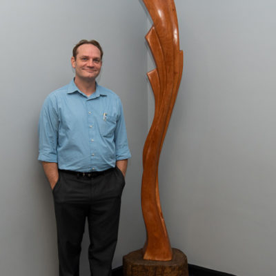 Mark W. Wilson, instructor of graphic design, with “Perseverance” 
