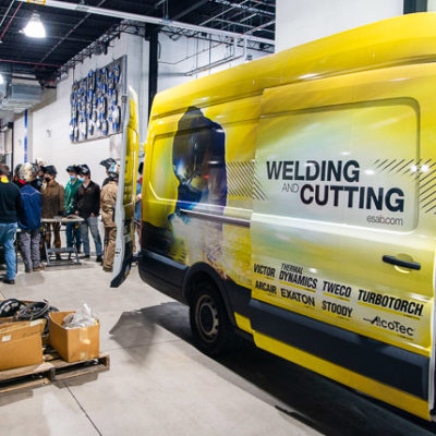 The ESAB Demo Van finds the perfect parking spot: the Penn College welding facility!
