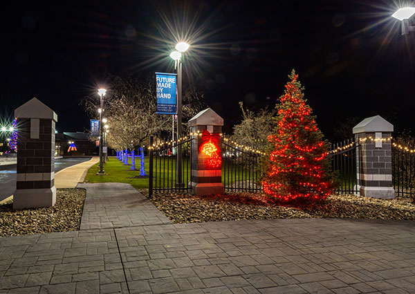 At the eastern entrance, newly refurbished pillars exude warmth.