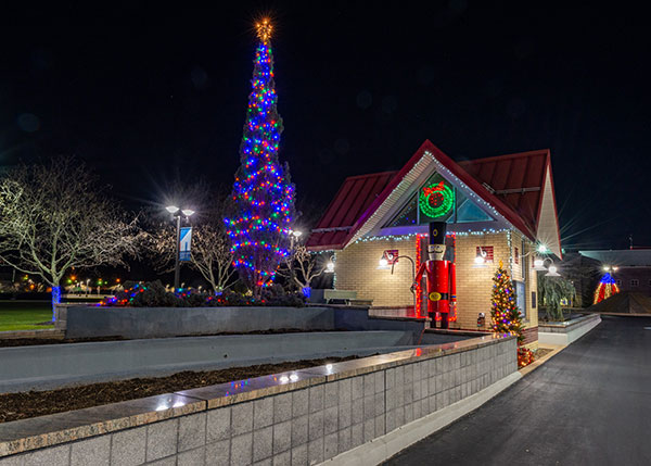 Even with the fountains turned off, there's much to appreciate along the entranceway – including a tin soldier on watch outside the 