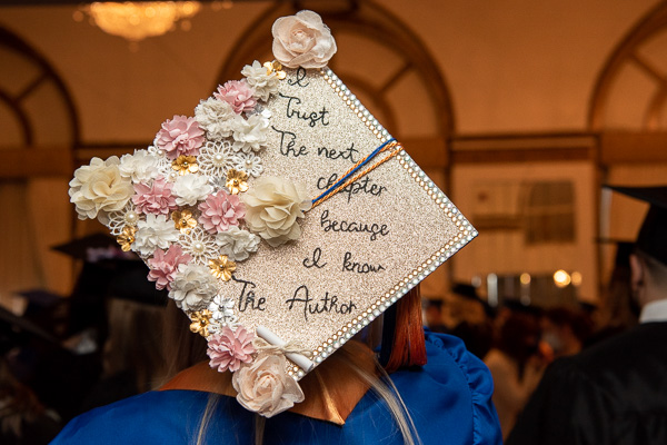 The mortarboard of Bailee C. Nauyalis, who graduated in collision repair technology, carries a self-motivating message.
