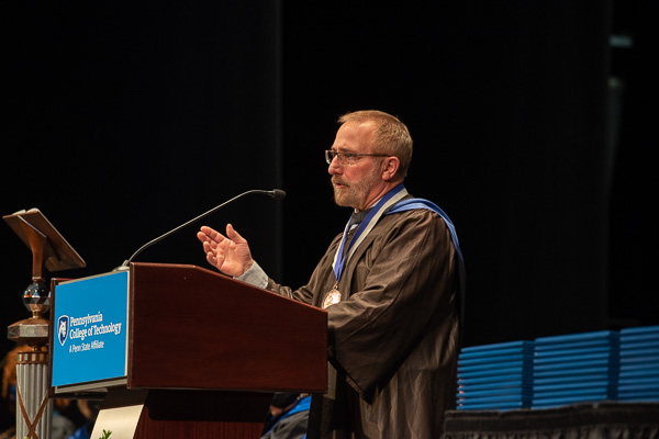 In remarks that seamlessly interwove The Traveling Wilburys, the wisdom of faculty colleagues, Churchillian insight and an overriding spousal admonition to 