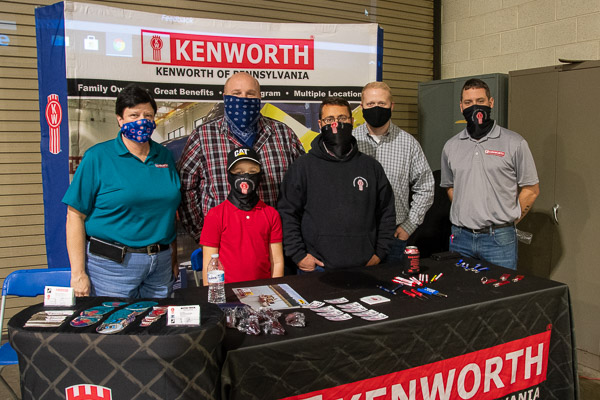 Representatives of Kenworth of Pennsylvania are: (front, from left) Brentley Weaver and Jost Otstott, a journeyman technician at Kenworth’s Muncy branch and a judge for the event; and (back, from left) Amy Myers, HR manager; Nevin Weaver, Muncy branch manager; Ben Blume, regional service director for Kenworth corporate and the chair of a competition station; and Tony Wiser, director of service.